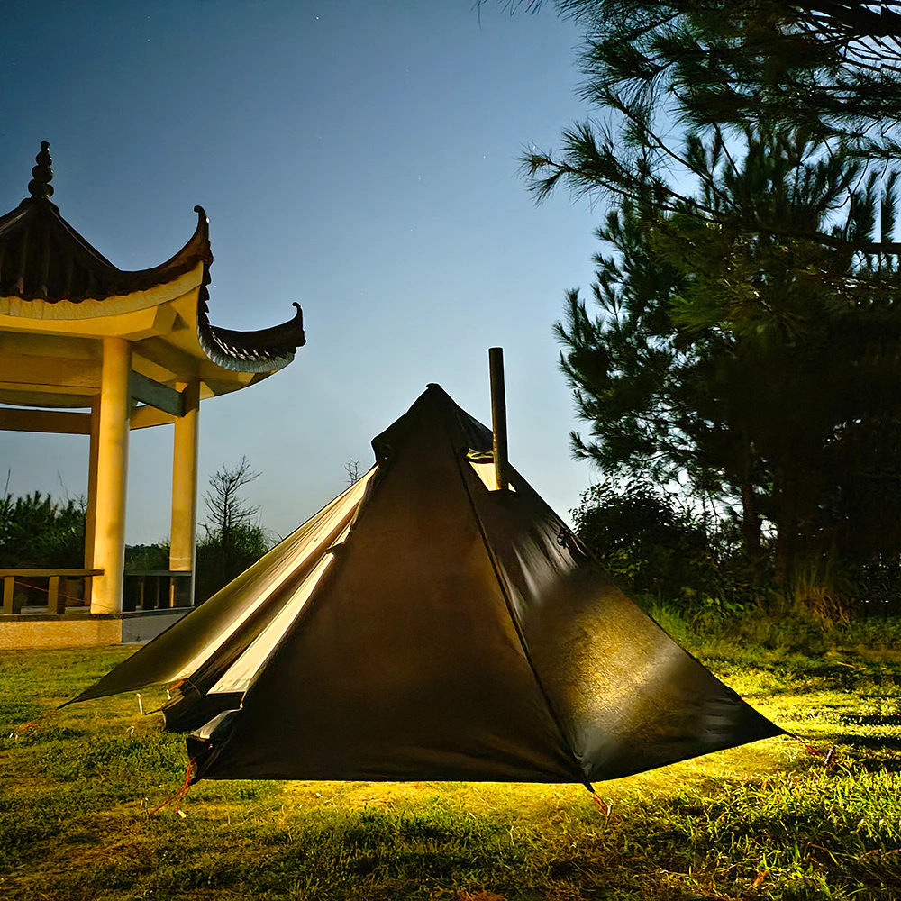 Cheap Goat Tents Ultralight Camping Teepee Tent with Chimney Window Outdoor Tipi Pyramid Tent Double Layer Bushcraft 1 Person Tents Hot Tent   